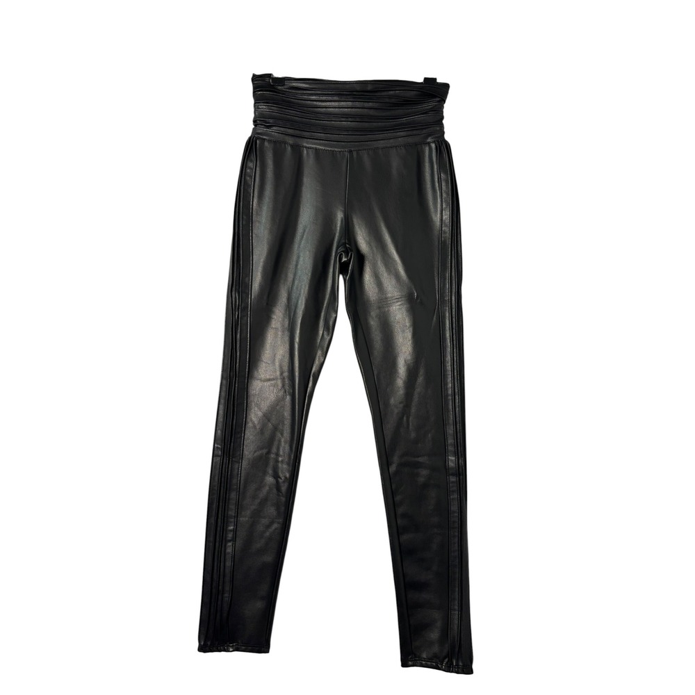 bebe Black Faux Leather High Waisted Pintuck Leggings XS Exposed Back Zipper
